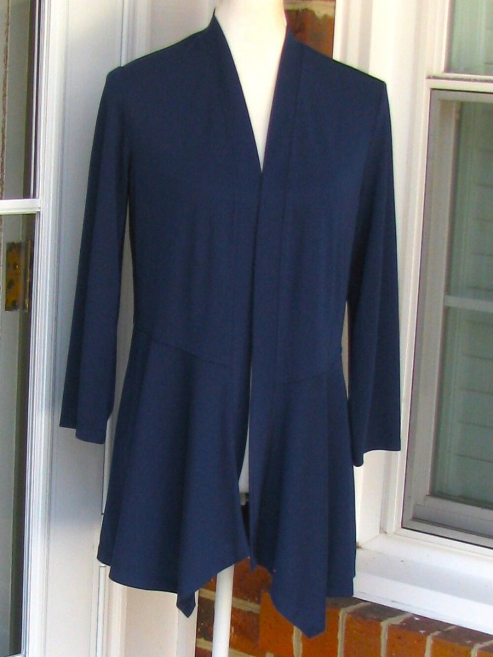 Susan Graver Style Premier open front jacket XS navy blue 3/4 sleeve luxury
